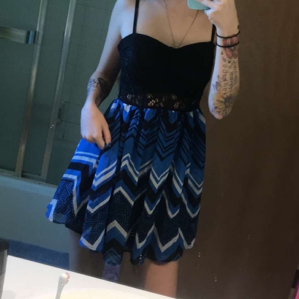 Blue and black patterned dress